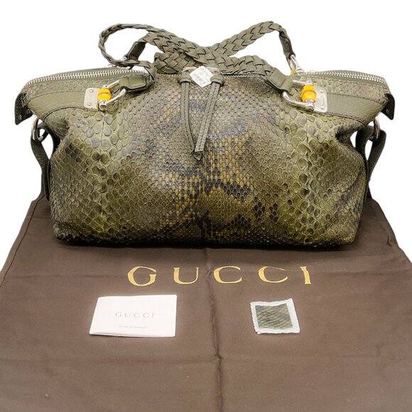 Gucci Green Python Bamboo Bar Bag - Picture 11 of 11